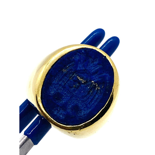 Tiffany & Co 18k 750 Lapis Lazuli Carved Coat of Arms Seal Ring RARE