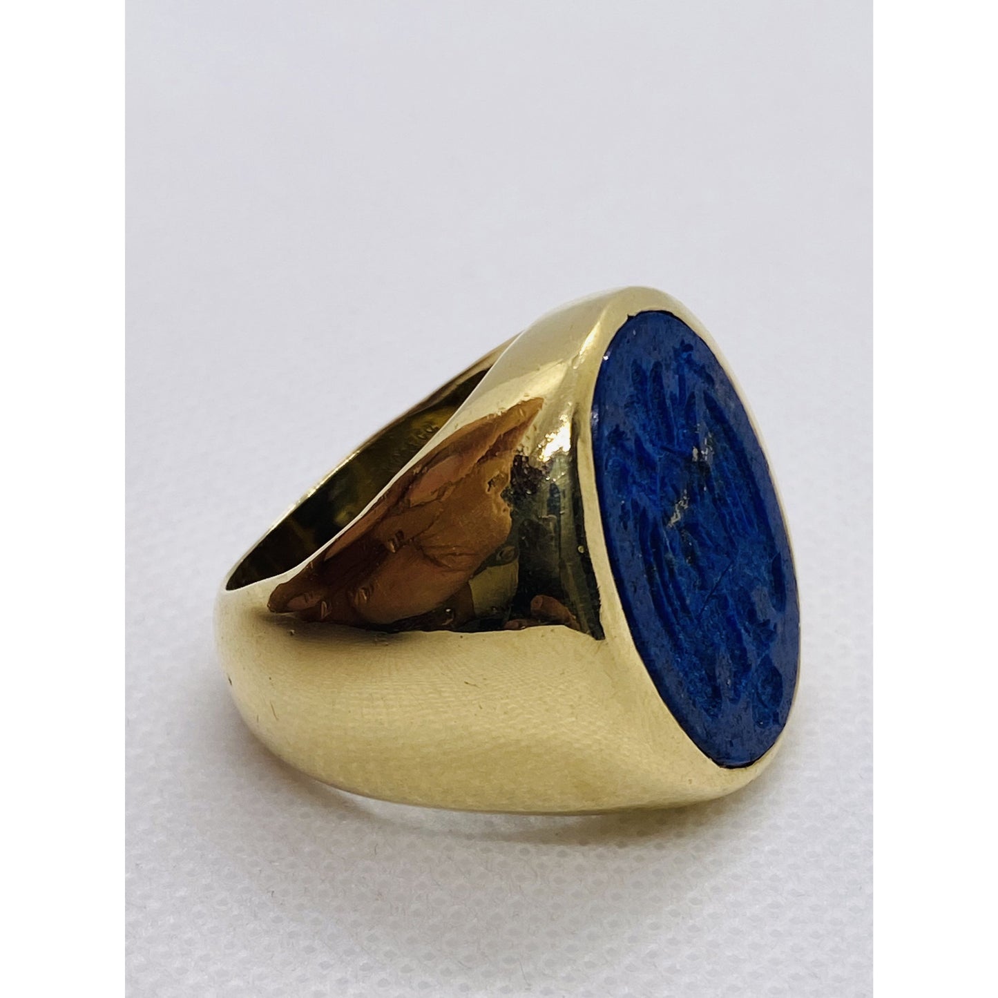 Tiffany & Co 18k 750 Lapis Lazuli Carved Coat of Arms Seal Ring RARE