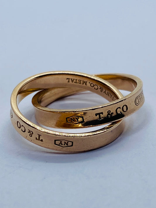 Tiffany & Co Rubedo Gold Metal 1837 Interlocking Circles Ring Size 7 in Pouch