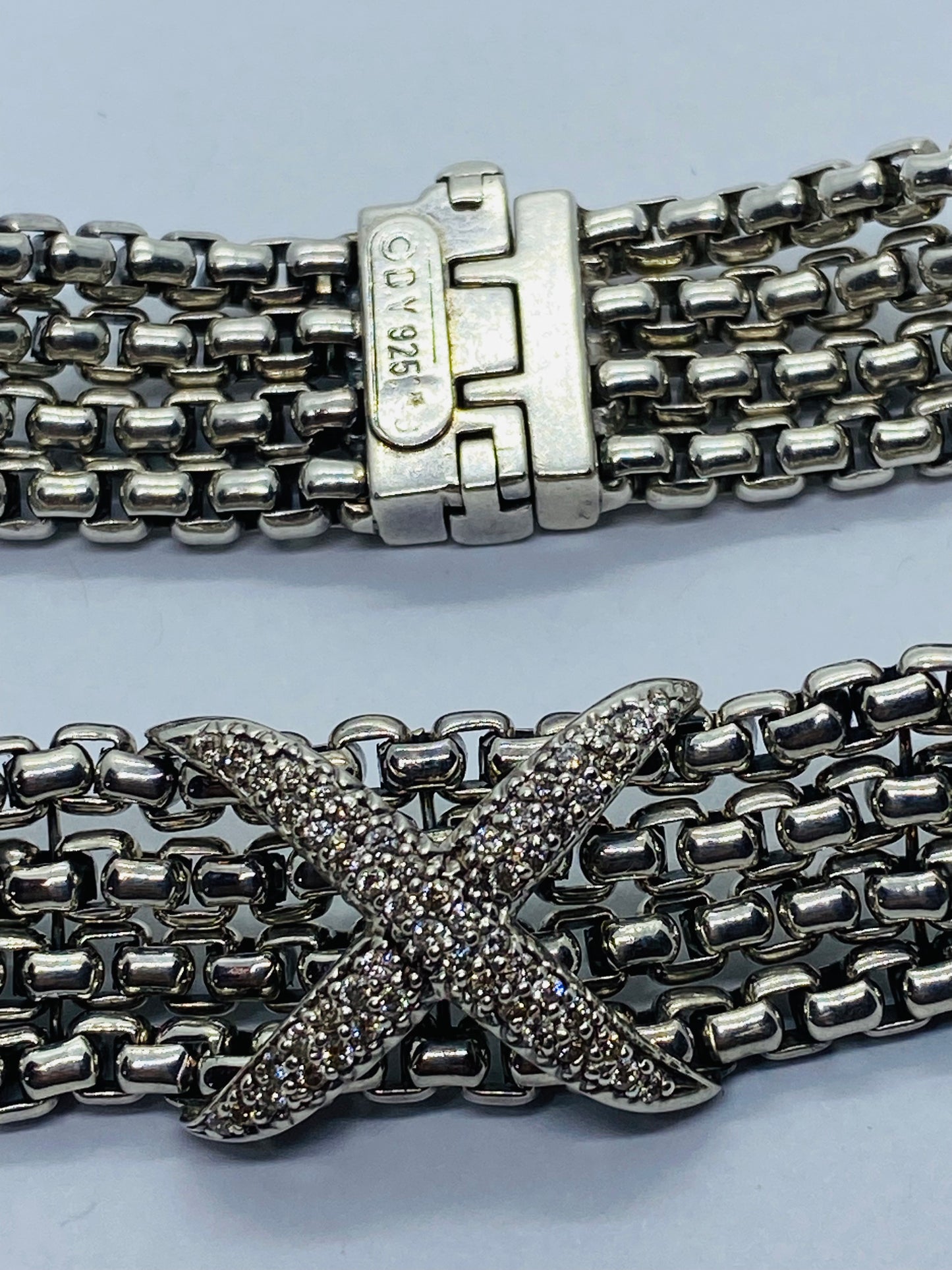 David Yurman 4 Strand 0.53ct Diamond " X " Sterling Silver Link Chain Bracelet