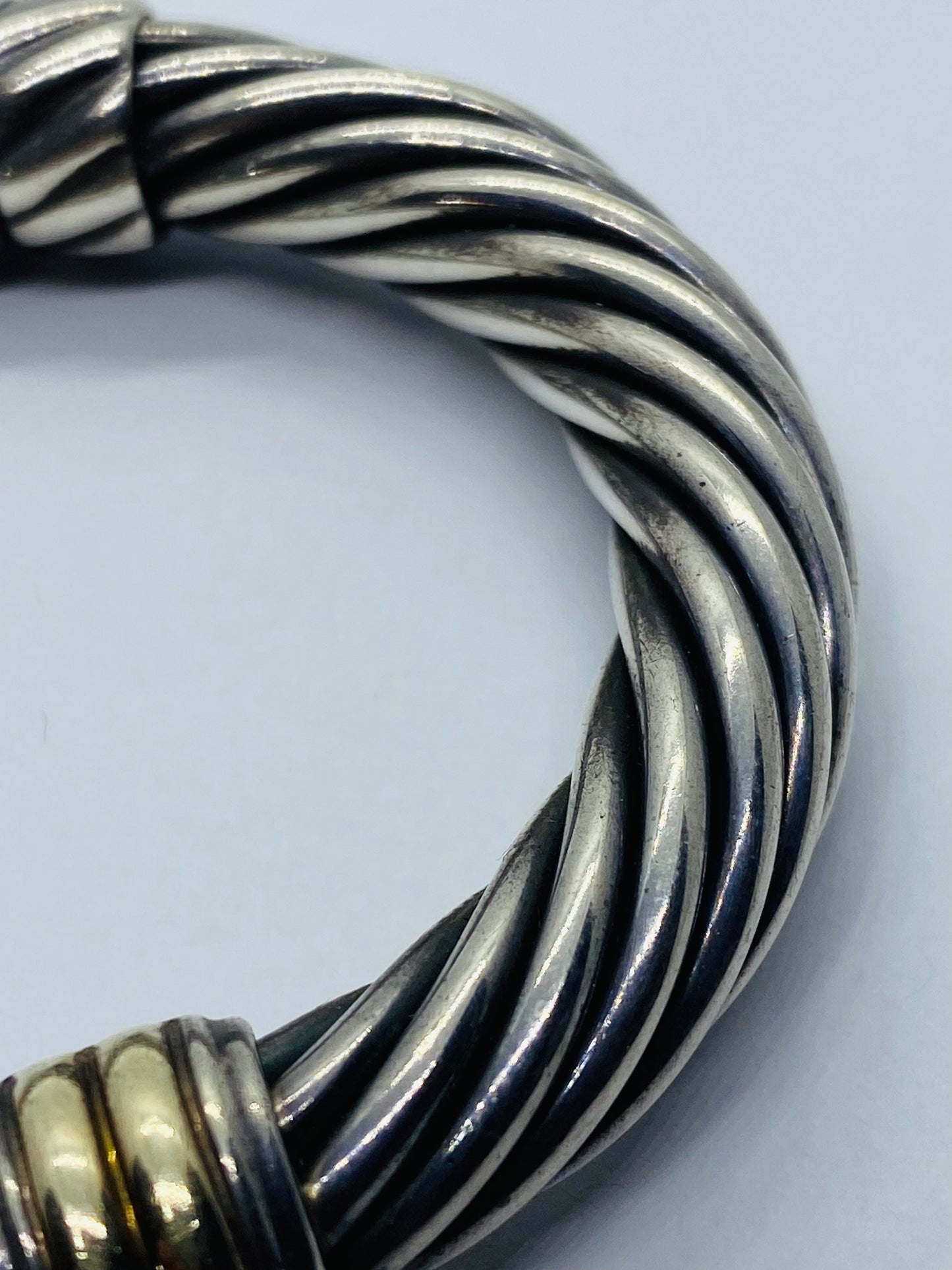 DAVID YURMAN STERLING SILVER 14K 10MM MABE PEARL HINGED CUFF BRACELET RARE 6.25”