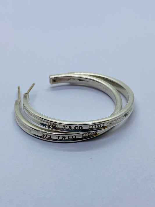 Tiffany & Co. 1837 Narrow Large 33mm Hoop Earrings Love Sterling Silver