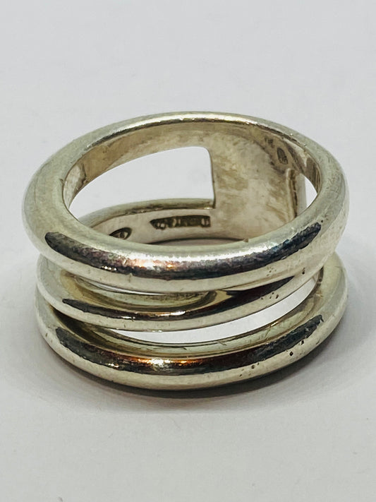 Tiffany & Co. Sterling Silver Ring Open Diagonal Size 6.25 Wide Band
