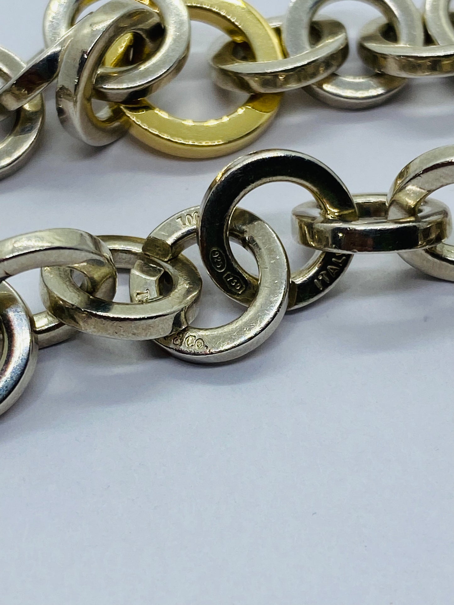 Tiffany & Co. Necklace Circle Link Sterling Silver & 18K Yellow Gold 16" Long