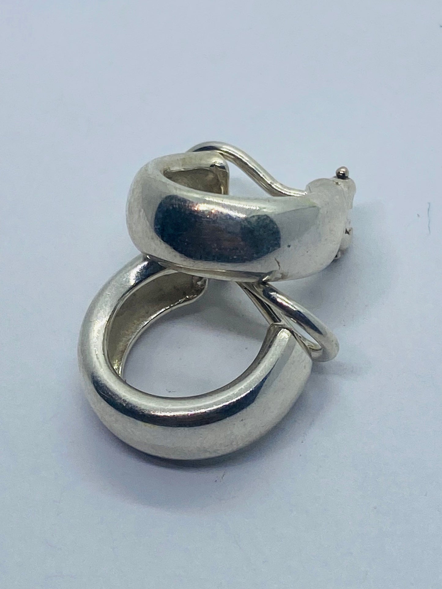 Tiffany & Co Vintage Hoop Huggie Clip on Earrings in Sterling Silver 16MM