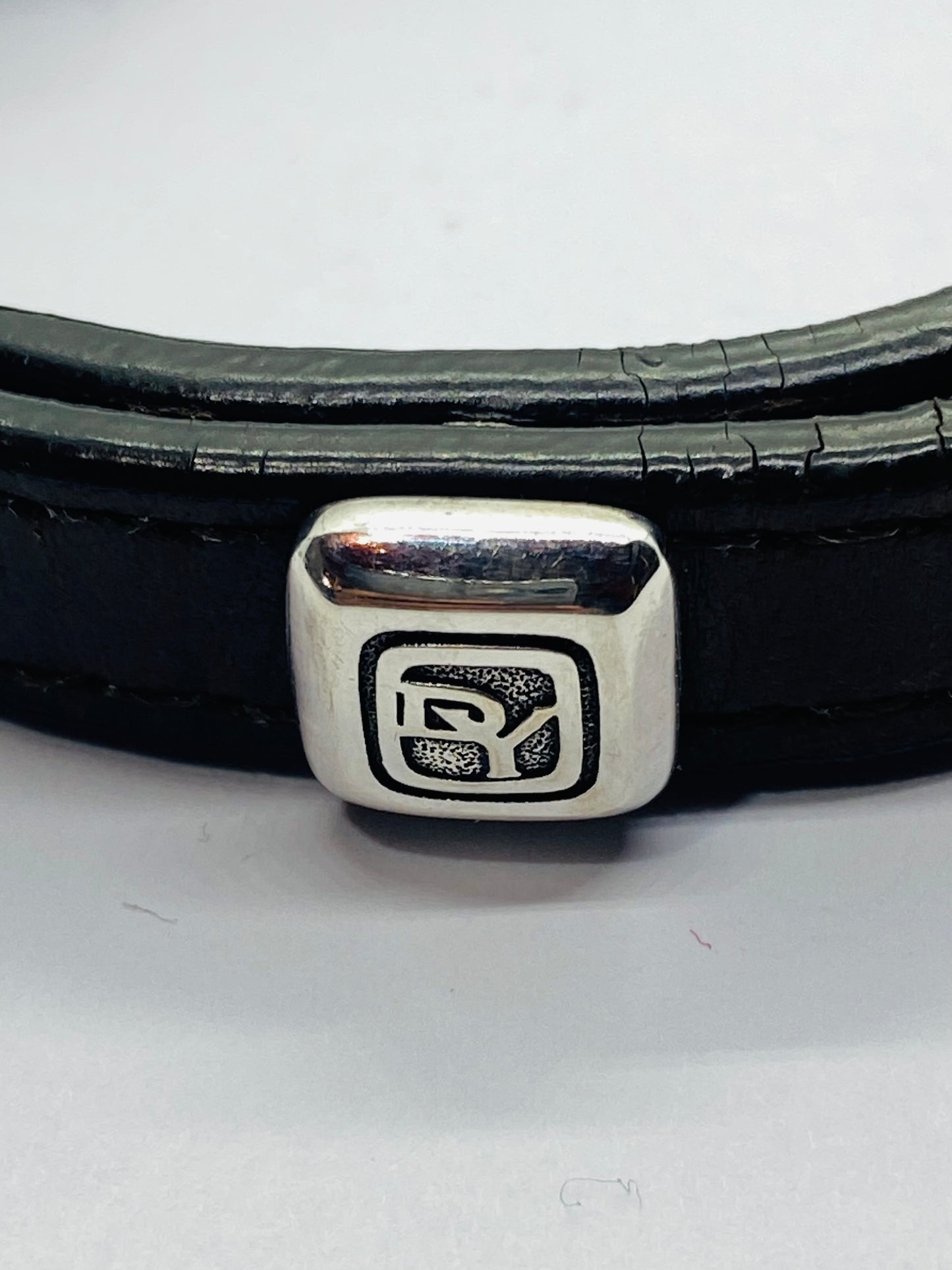 David Yurman Sterling Silver Modern Leather Striped ID Bracelet Brown 39.1 Grams
