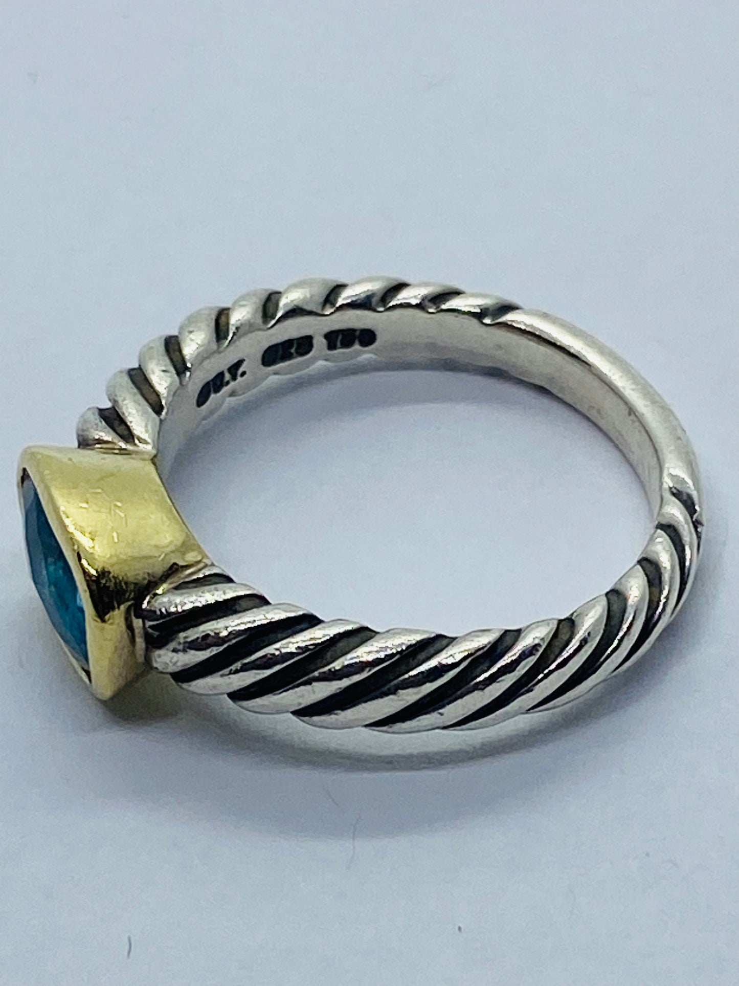 David Yurman BLUE TOPAZ Noblesse Ring, 925 Sterling Silver, 18K 750 Gold, 6.75