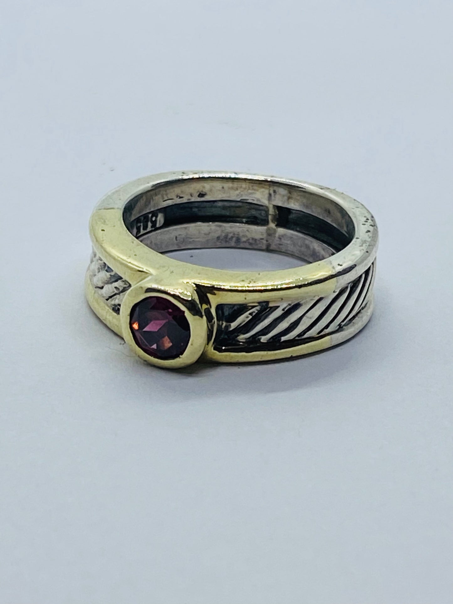 David Yurman  Vintage 14k Yellow Gold & Sterling Silver Pink Tourmaline Ring