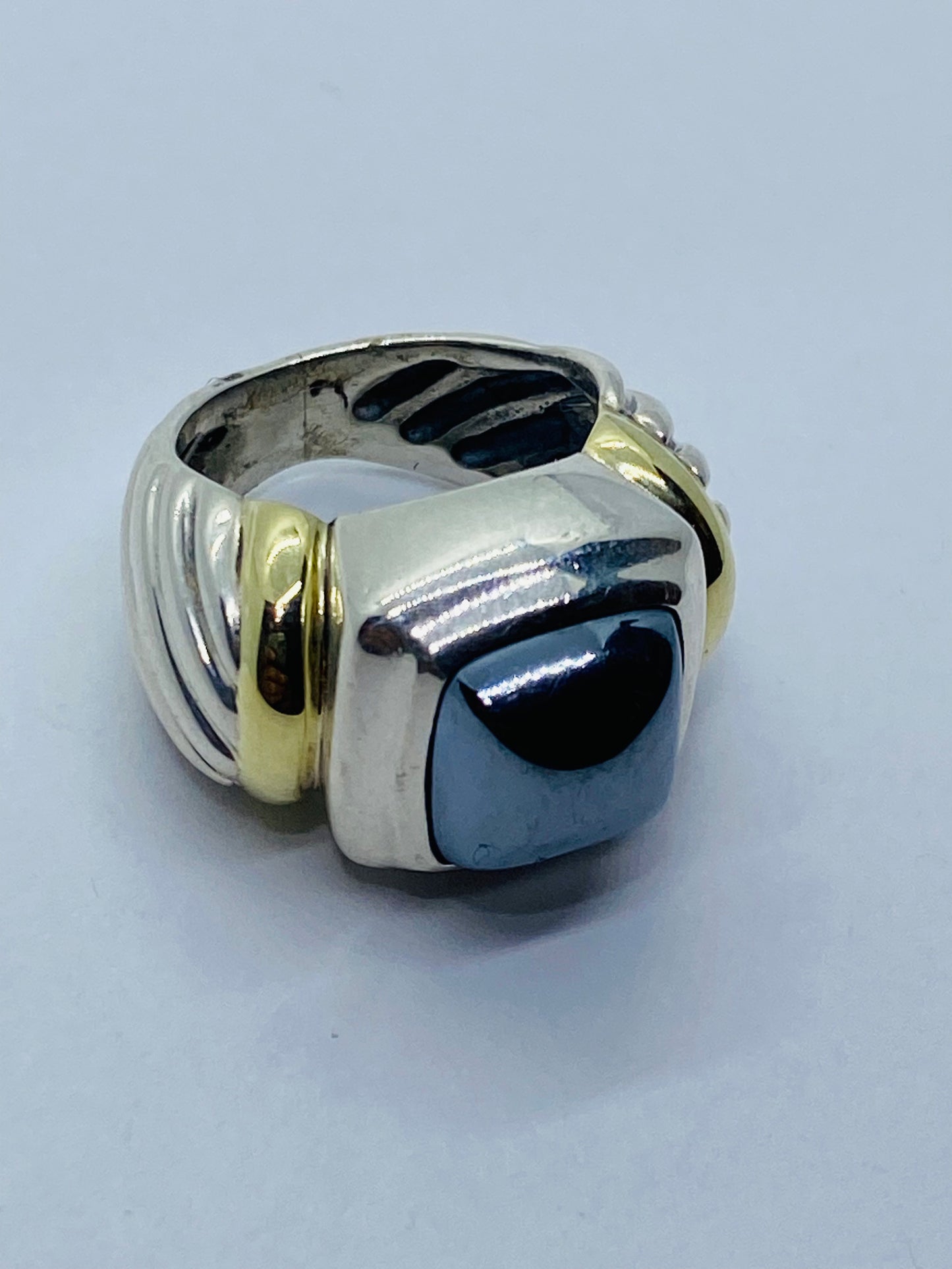 David Yurman - 14K Gold & Silver Noblesse Hematite Ring - size 3.25