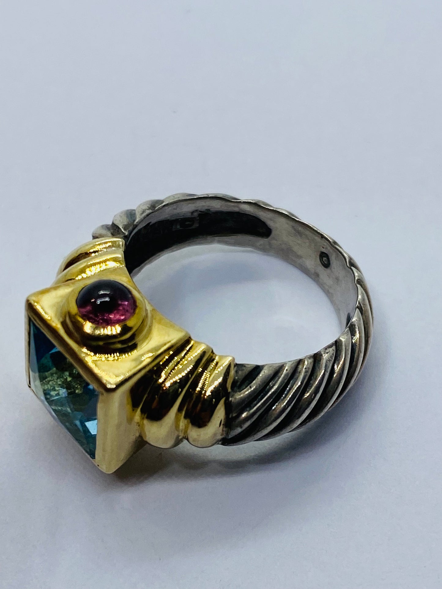 David Yurman 925 14K Gold Renaissance Cable Ring Topaz Pink Tourmaline Sz 4.5