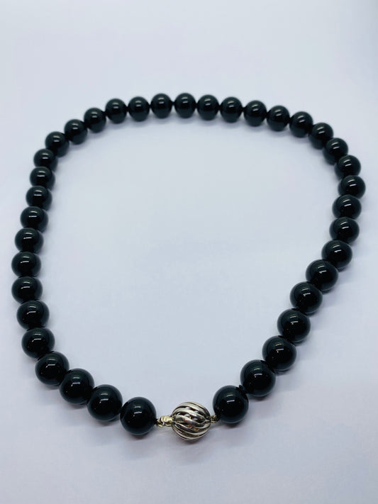 Tiffany & Co. Necklace Black Onyx Ball Beaded Sterling Silver 16.5" Long