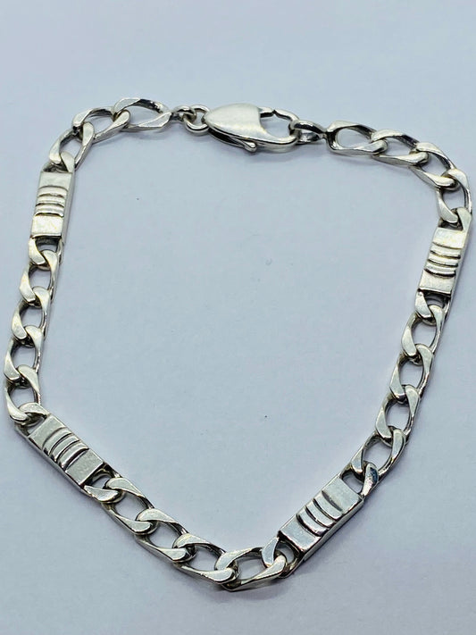 Tiffany & Co. 925 Sterling Silver Italy Bar Flat Link Bracelet 4MM Wide 7.25”
