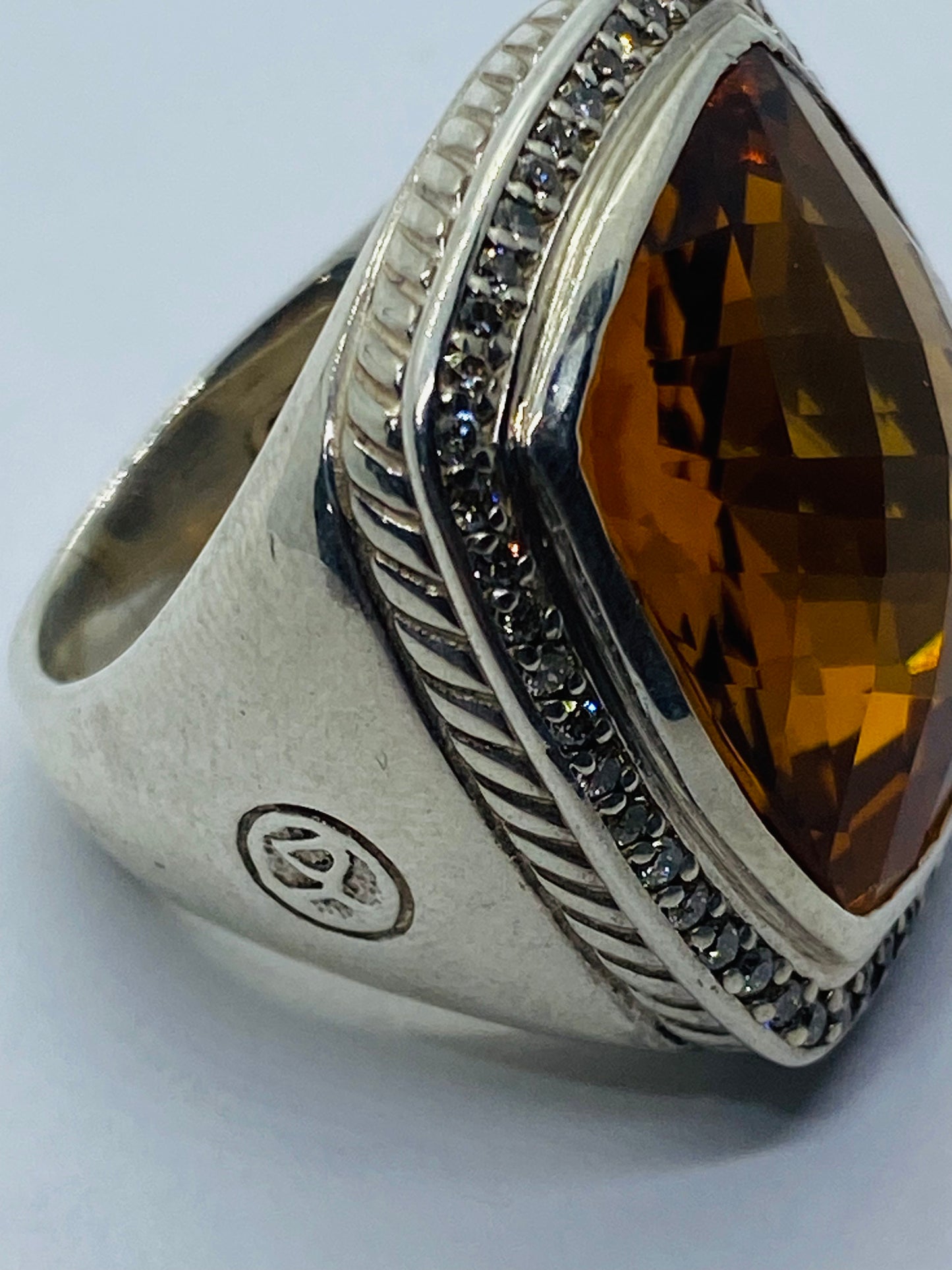 DAVID YURMAN ALBION 20MM X 20MM CITRINE DIAMOND STERLING SILVER RING SIZE 7.25