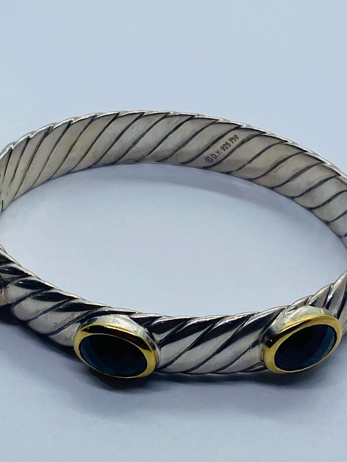 David Yurman SSilver 18K Gold 12MM Albion Oval Garnet  Rennaisance Bracelet 6.25