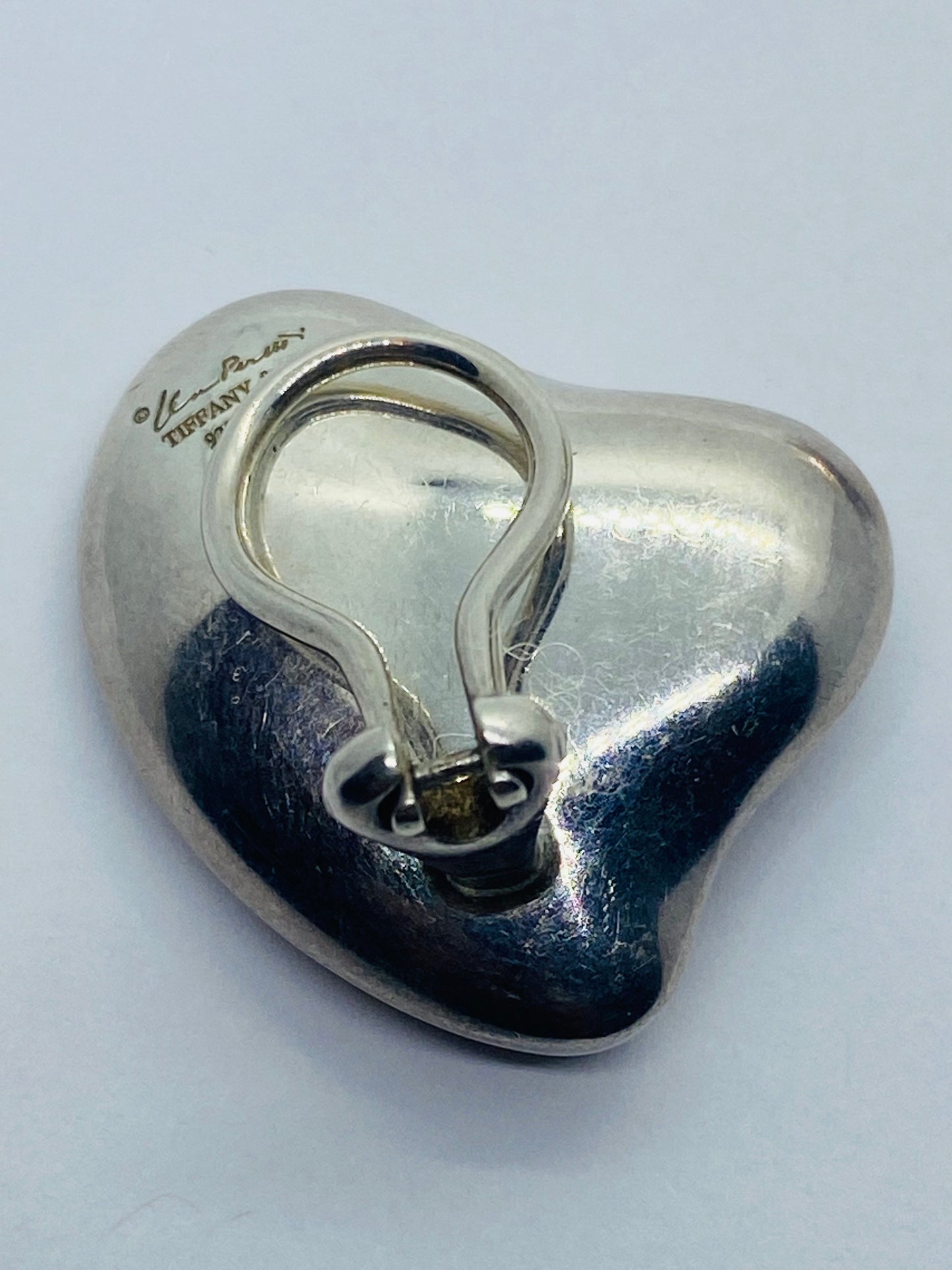 Tiffany & Co Silver Peretti HUGE Puff Puffy Heart Clip On Earrings 1x1"