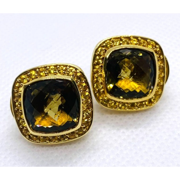 David Yurman Albion Earrings 18KT Yellow Gold 750 Citrine Omega Backs.