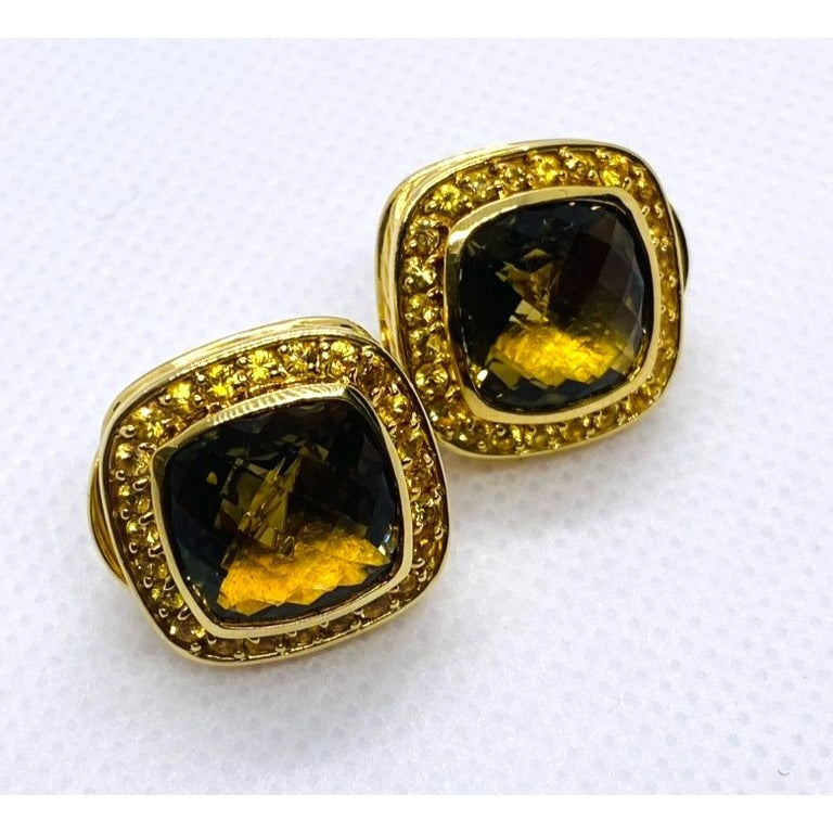David Yurman Albion Earrings 18KT Yellow Gold 750 Citrine Omega Backs.