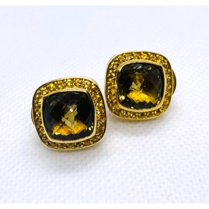 David Yurman Albion Earrings 18KT Yellow Gold 750 Citrine Omega Backs.