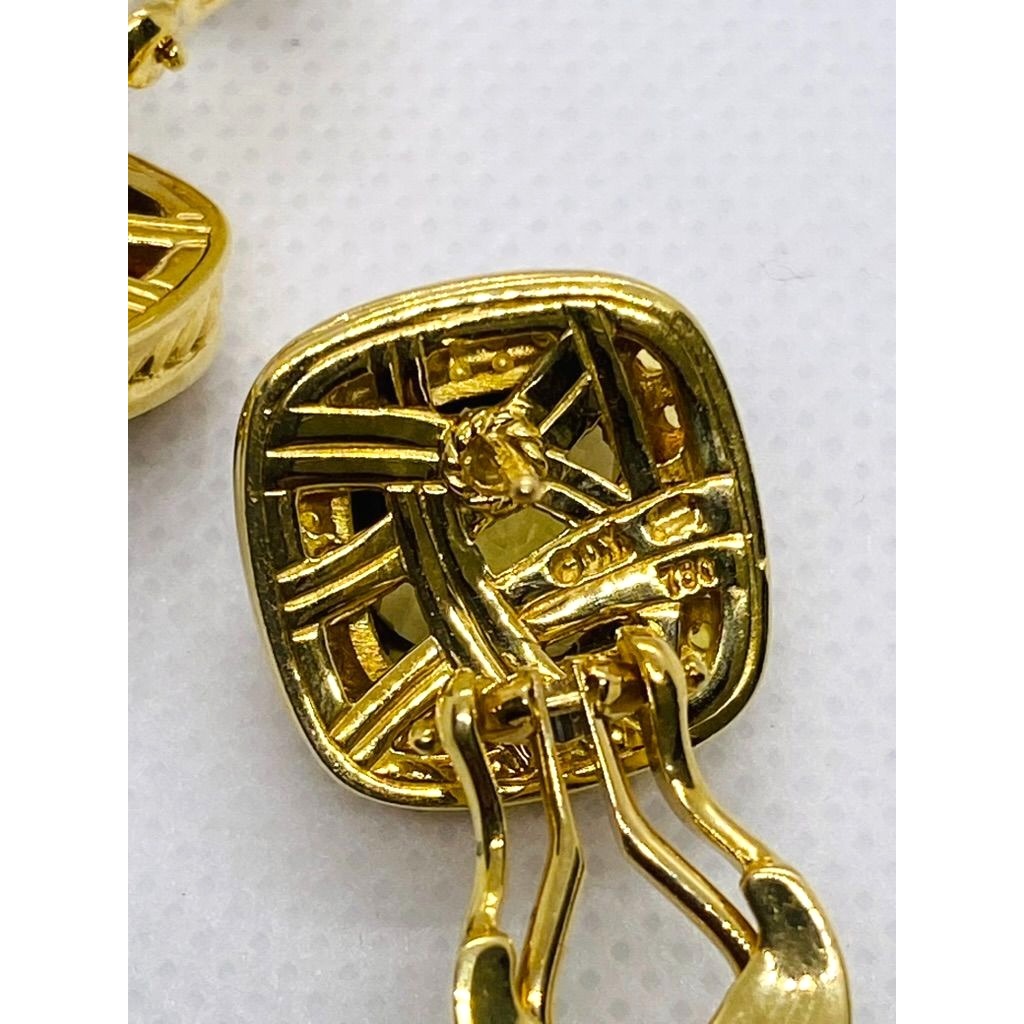 David Yurman Albion Earrings 18KT Yellow Gold 750 Citrine Omega Backs.