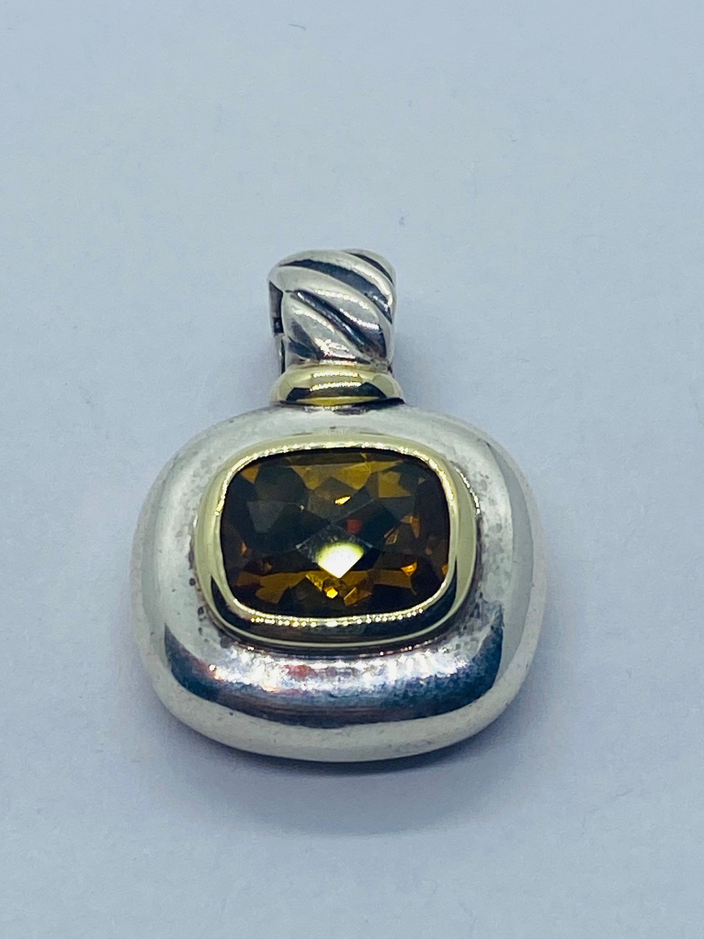 David Yurman Orange Citrine Sterling Silver 14K Gold  Cable Pendant Rare