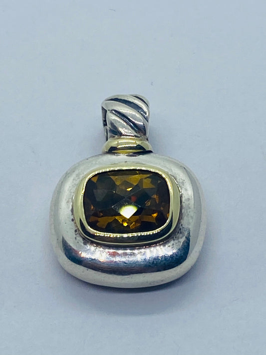 David Yurman Orange Citrine Sterling Silver 14K Gold  Cable Pendant Rare