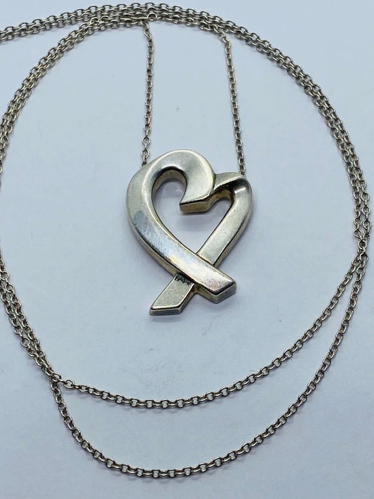 Tiffany & Co Silver 925 Picasso Large Loving Heart Pendant 18.25 Inch Necklace