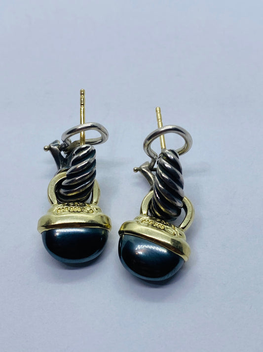 David Yurman 925 Sterling Silver & 14k Gold Hematite Acorn Earrings