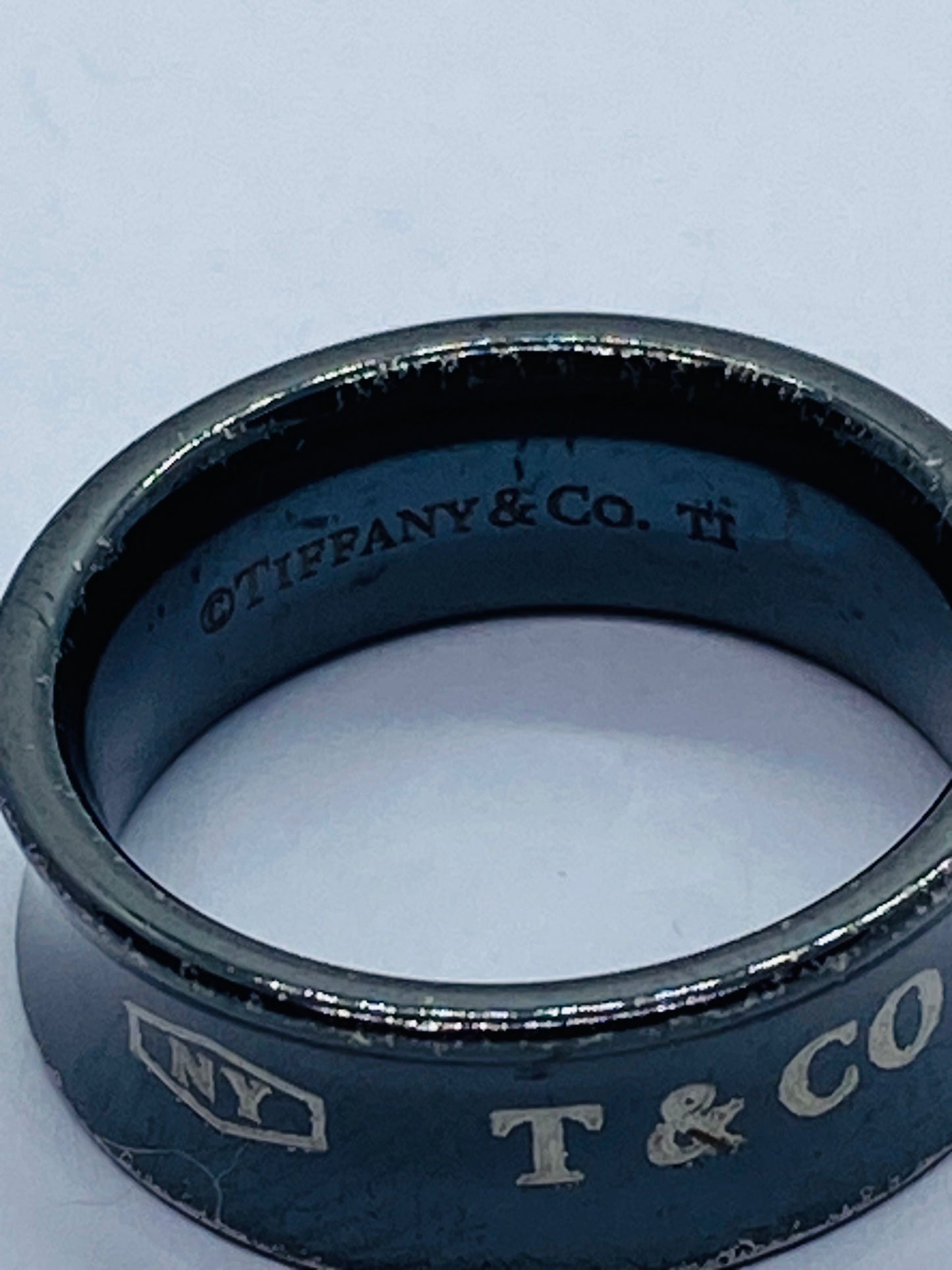 Tiffany & Co. Titanium 1837 Black Concave Ring Size 5.75
