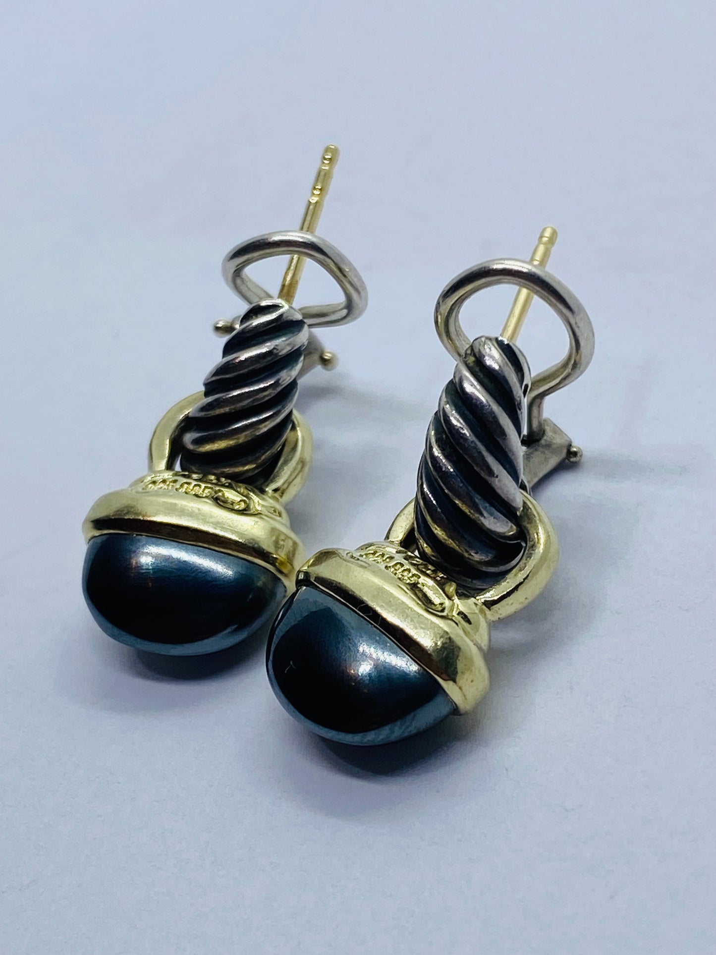 David Yurman 925 Sterling Silver & 14k Gold Hematite Acorn Earrings