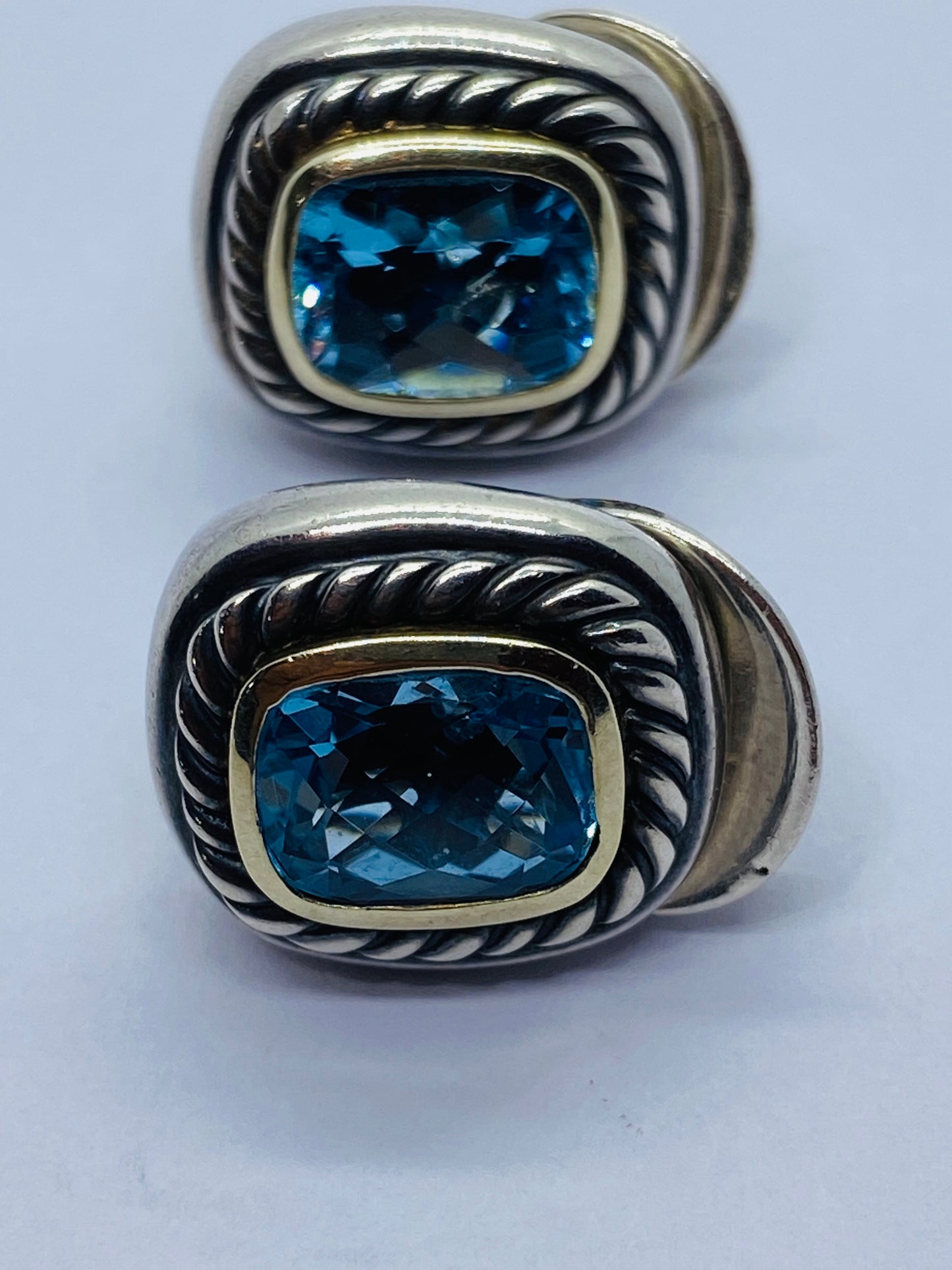 David Yurman Sterling Silver 925 14k Gold Blue Topaz Albion Earrings