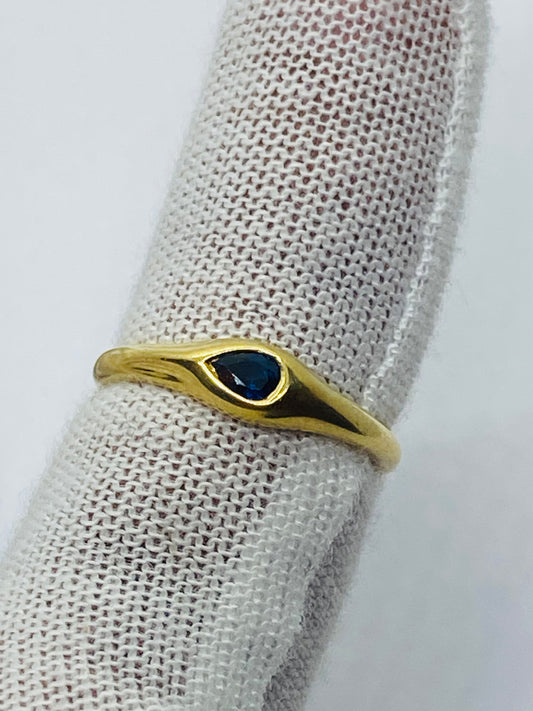 TIFFANY & CO. Blue Pear Shape Sapphire 18k Yellow Gold Authentic Size 4