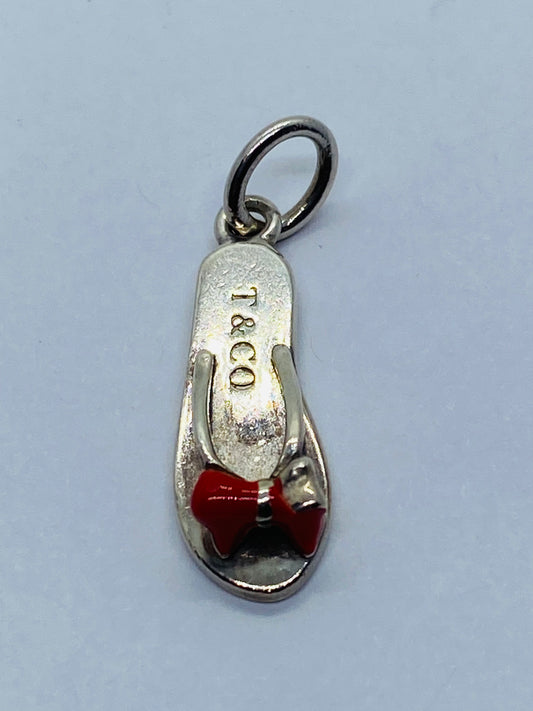 Tiffany & Co Sterling Silver Red Enamel Bow Flip Flop Charm Pendant Rare