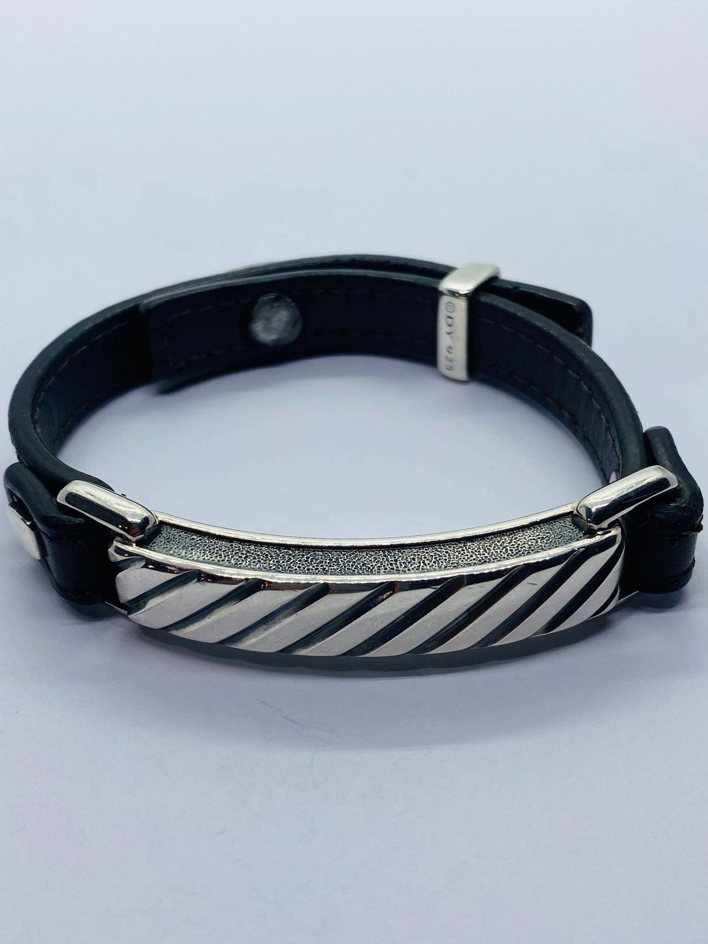 David Yurman Sterling Silver Modern Leather Striped ID Bracelet Brown 39.1 Grams