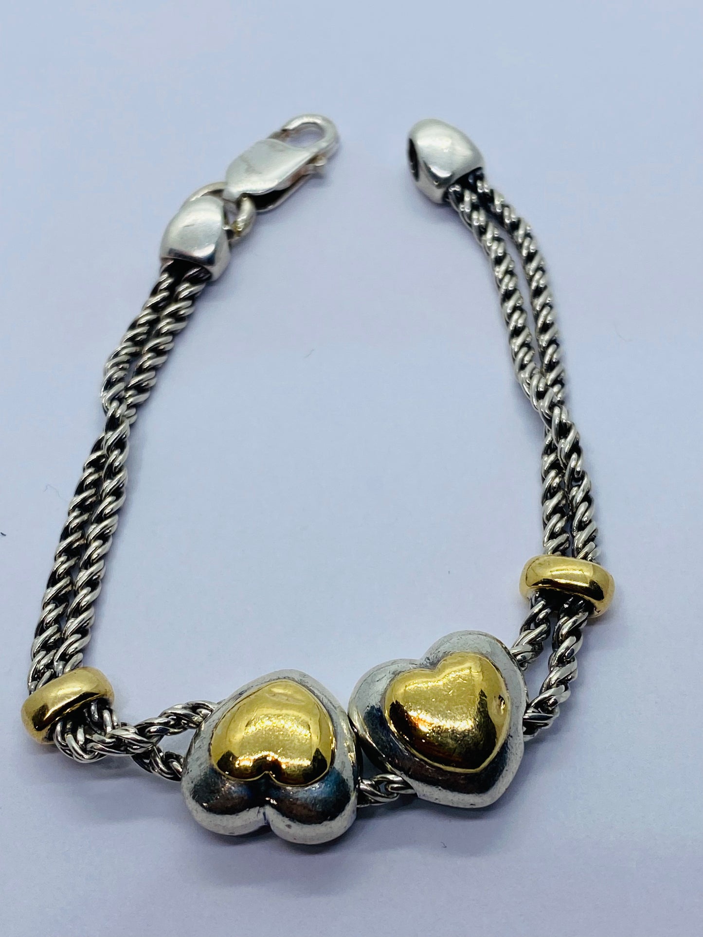Tiffany & Co Sterling Silver & 18k Gold Double Rope Heart Slide Bracelet 7.5”