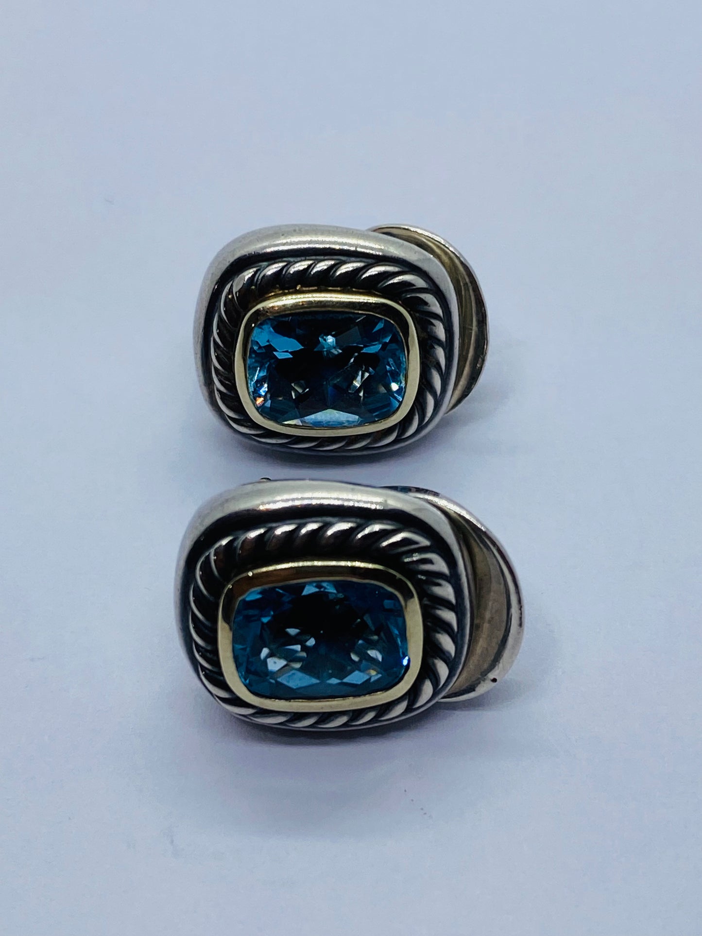 David Yurman Sterling Silver 925 14k Gold Blue Topaz Albion Earrings