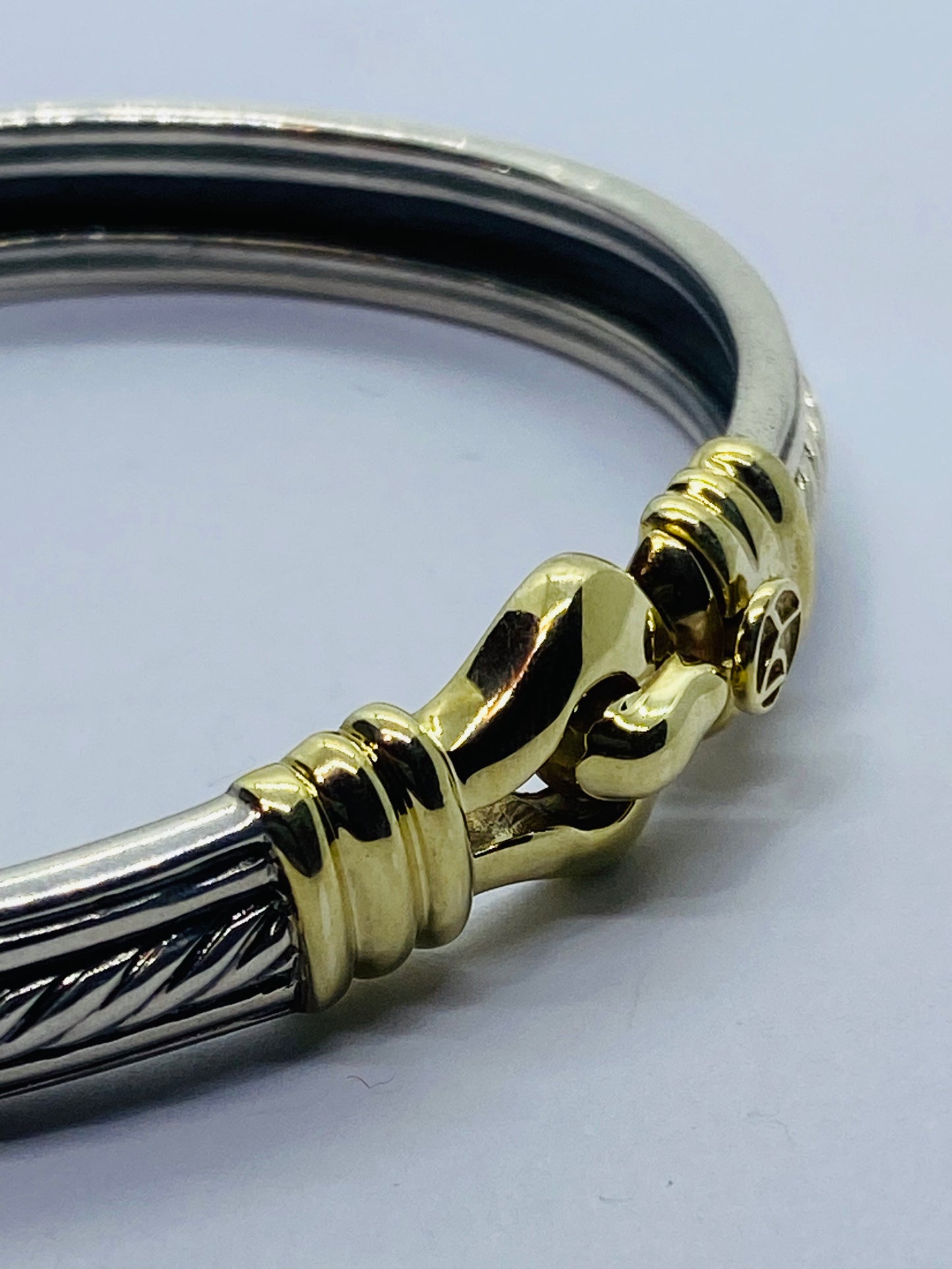 DAVID YURMAN STERLING SILVER 14K YELLOW GOLD CABLE SMOOTH BUCKLE BRACELET 7.5MM