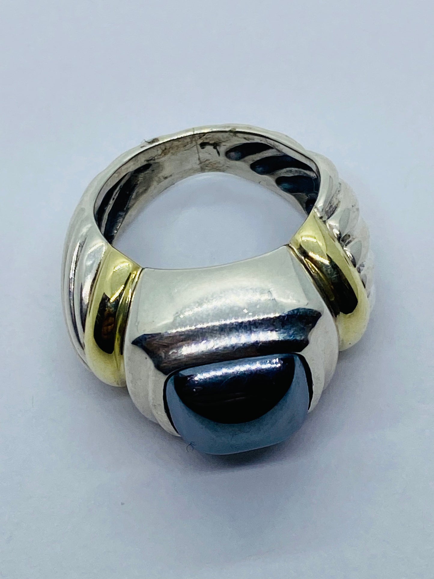 David Yurman - 14K Gold & Silver Noblesse Hematite Ring - size 3.25