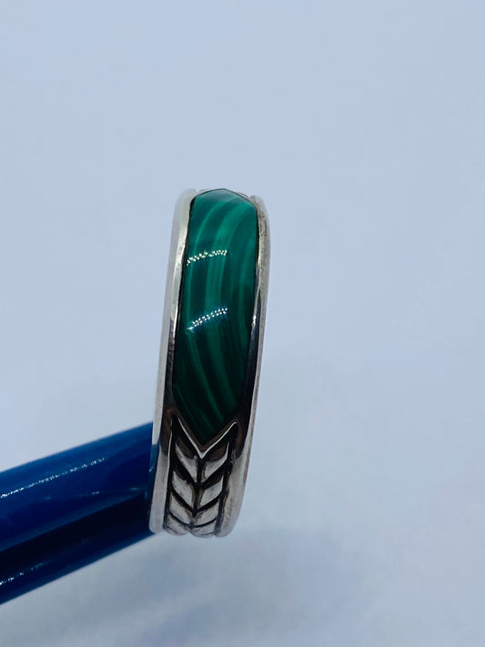 David Yurman Chevron Band In Sterling Silver With Malachite 11.75 6.5mm Wide