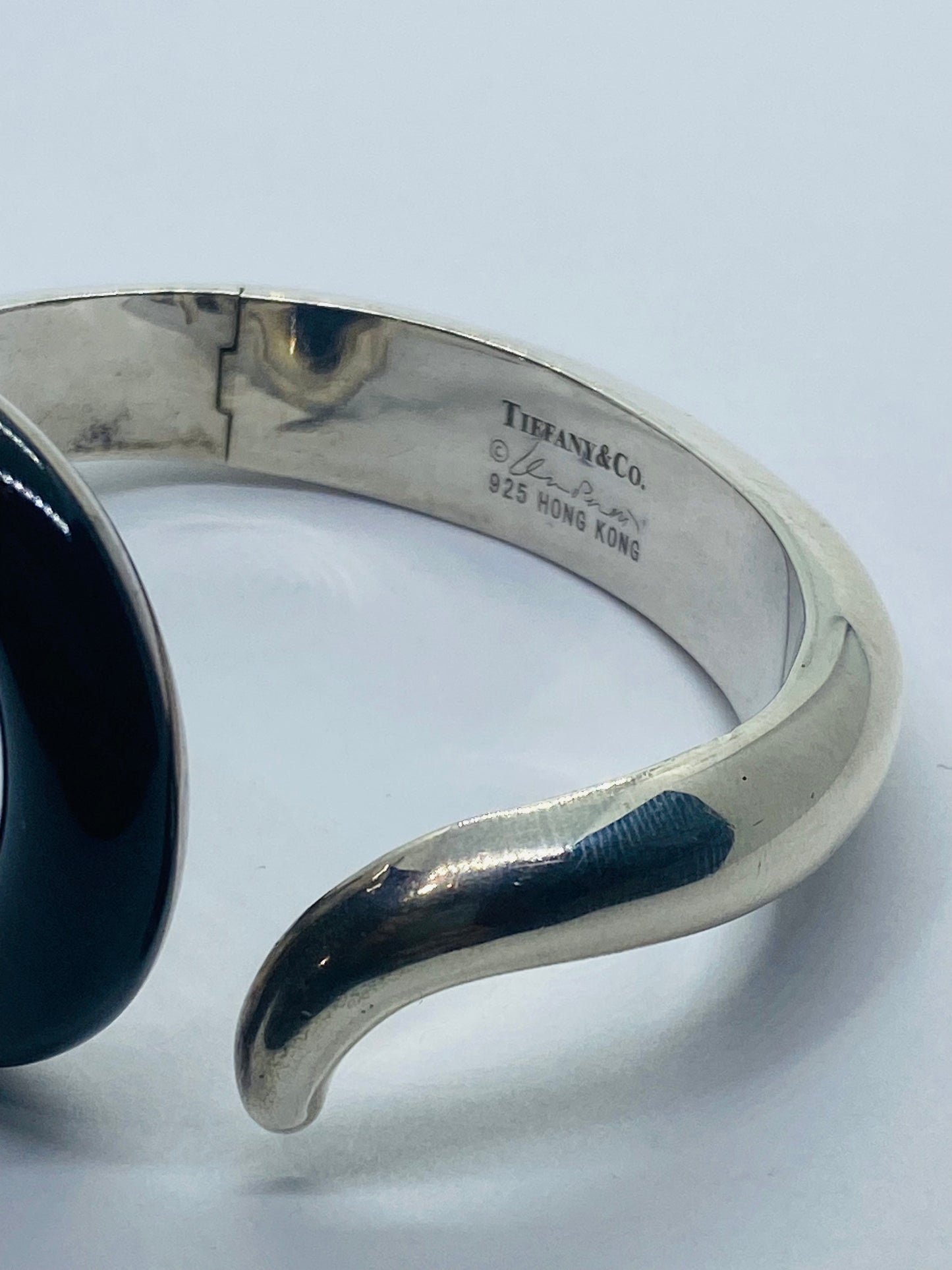 Tiffany & Co Silver Peretti Black Jade Sevillana Bangle Bracelet Small Wrist