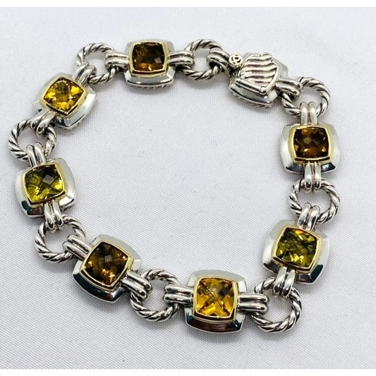 David Yurman Citrine Stones Albion Cable Bracelet Sterling 18K