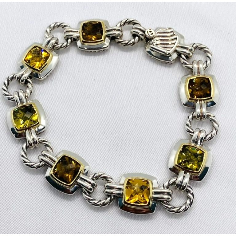 David Yurman Citrine Stones Albion Cable Bracelet Sterling 18K