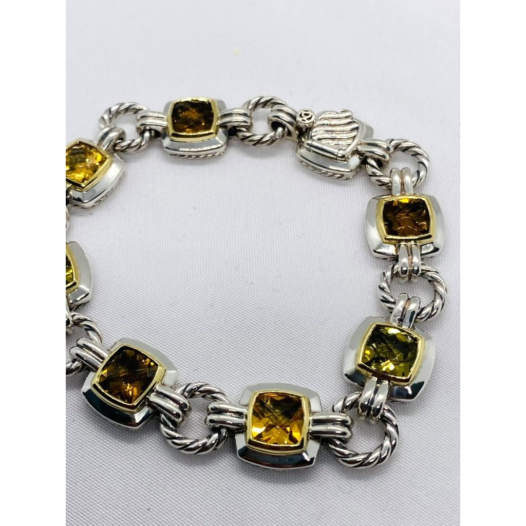 David Yurman Citrine Stones Albion Cable Bracelet Sterling 18K