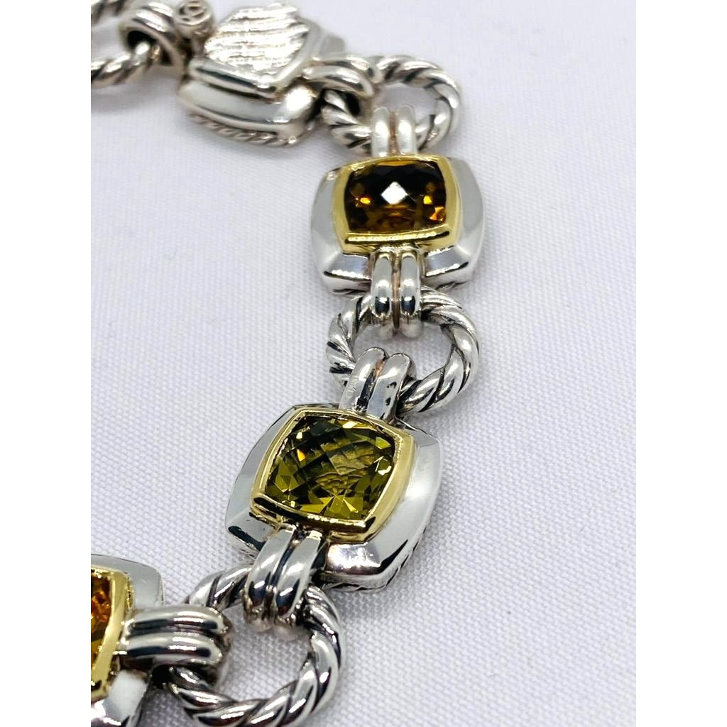 David Yurman Citrine Stones Albion Cable Bracelet Sterling 18K