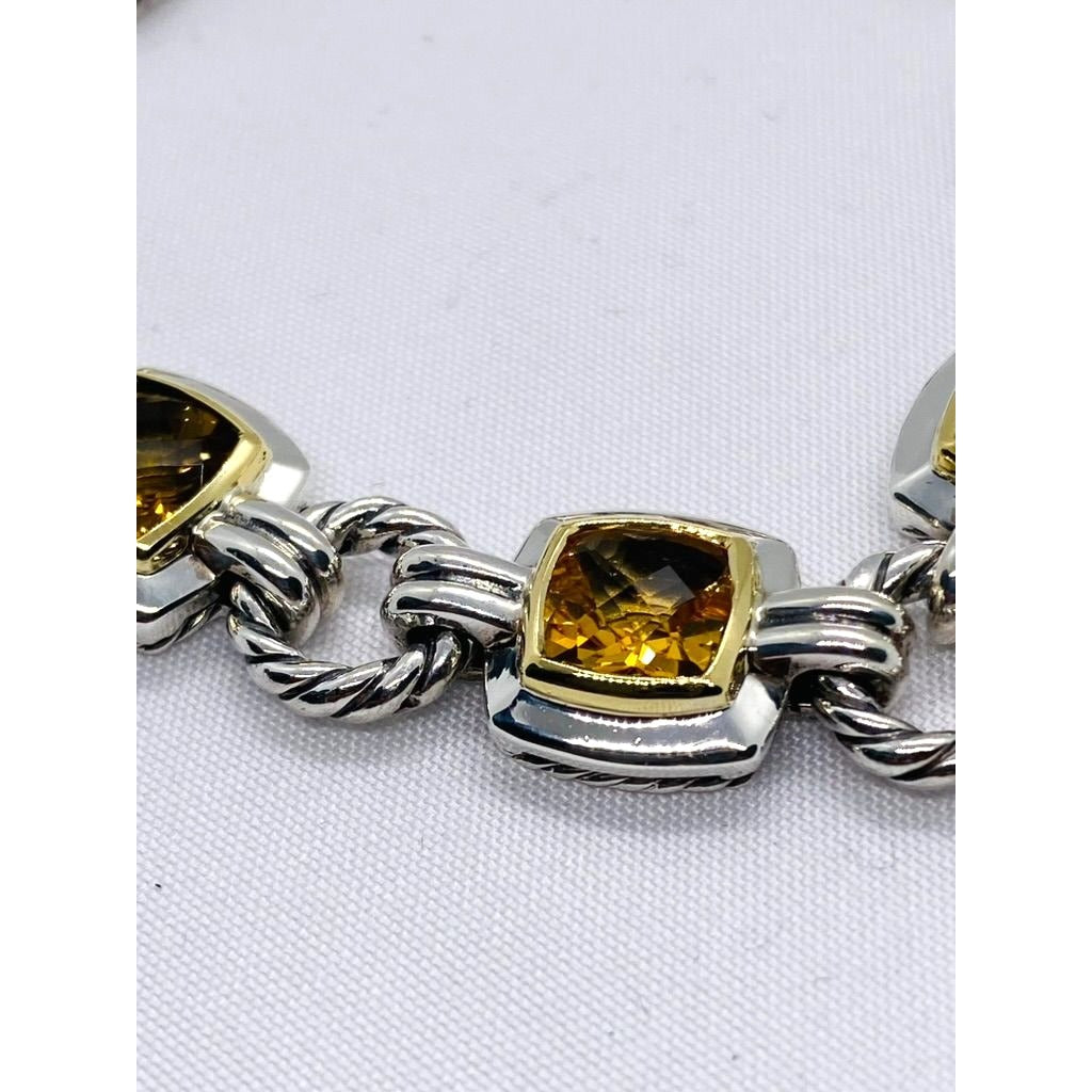 David Yurman Citrine Stones Albion Cable Bracelet Sterling 18K
