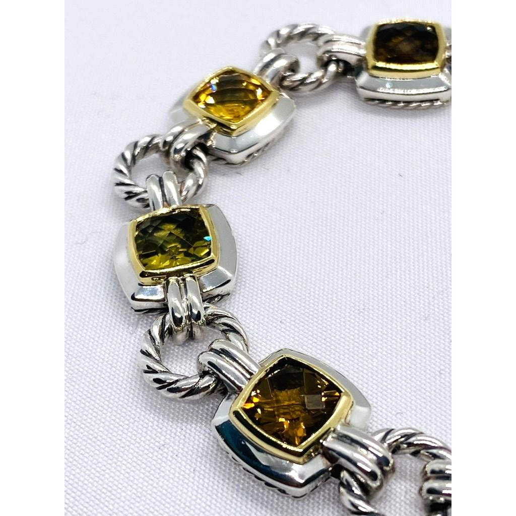 David Yurman Citrine Stones Albion Cable Bracelet Sterling 18K