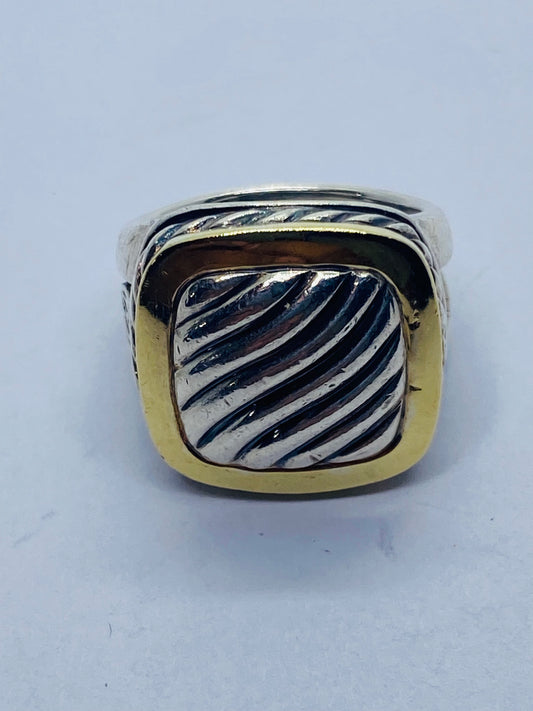 David Yurman Sterling Silver & 18K Gold Cable Signet Ring Size 7.25