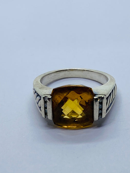 David Yurman Sterling Silver, Diamond and Citrine Deco Lemon Deco Ring 7.5