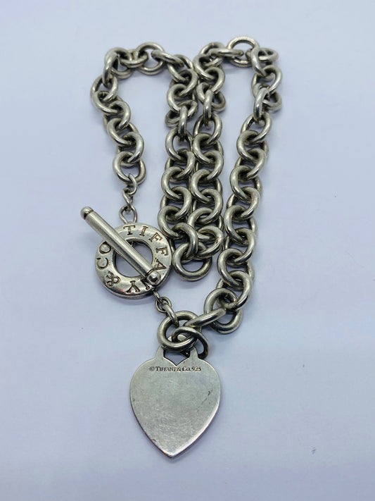 Tiffany & Co Sterling Silver Toggle Heart Tag Blank Heart Necklace 16”