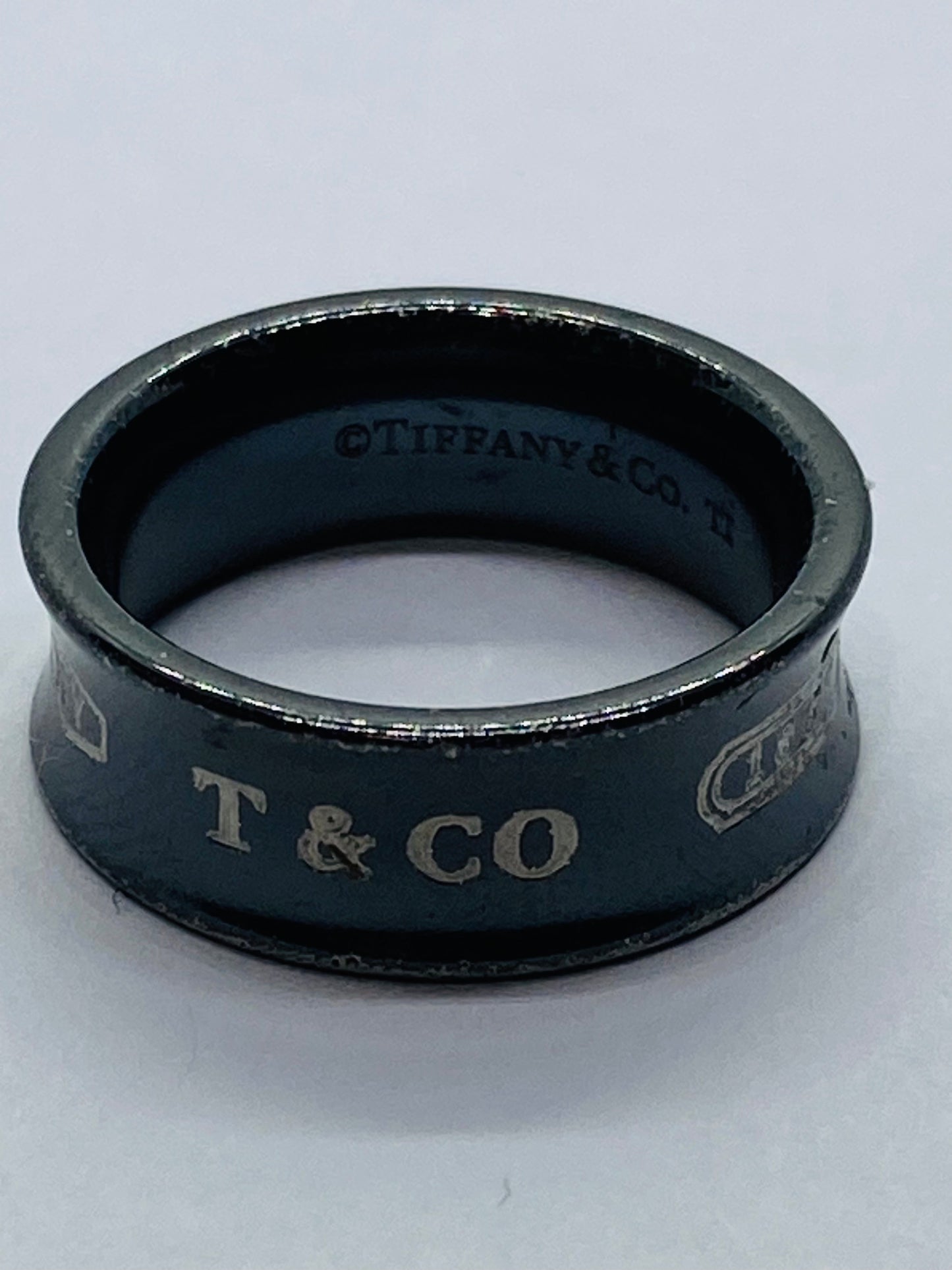 Tiffany & Co. Titanium 1837 Black Concave Ring Size 5.75
