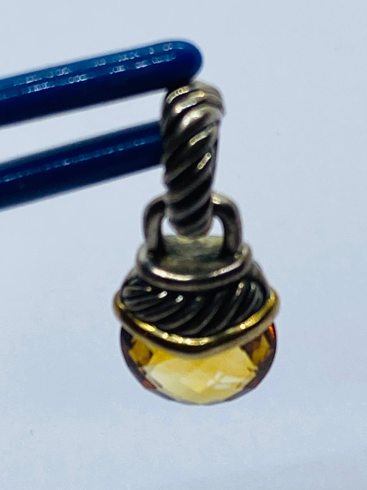 David Yurman Sterling 14K 925 585 Gold Citrine Acorn Pendant Enhancer